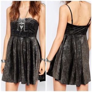 Free People Velour Black Shimmer Strapless Dress